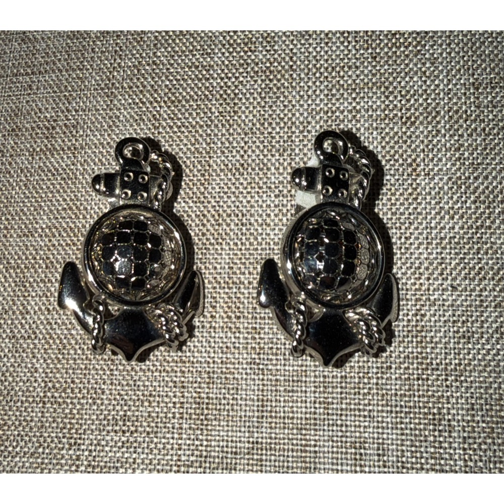 Vintage Whiting and Davis Anchor Earrings Silver Tone Nautical Clip Ons